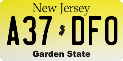 NJ license plate A37DFO