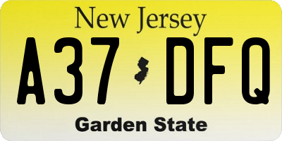 NJ license plate A37DFQ