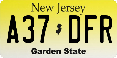 NJ license plate A37DFR