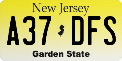 NJ license plate A37DFS
