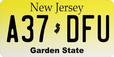 NJ license plate A37DFU