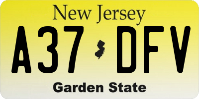 NJ license plate A37DFV