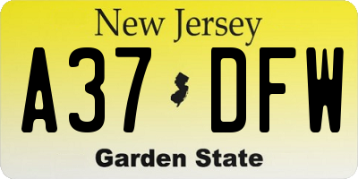 NJ license plate A37DFW