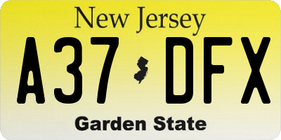 NJ license plate A37DFX