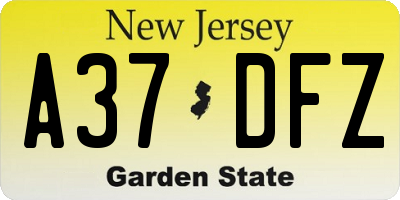 NJ license plate A37DFZ