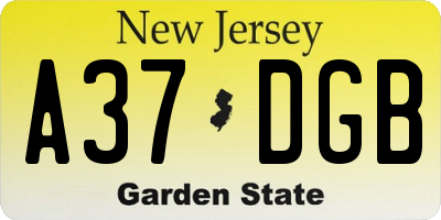 NJ license plate A37DGB