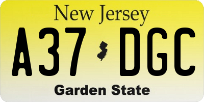 NJ license plate A37DGC
