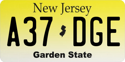 NJ license plate A37DGE