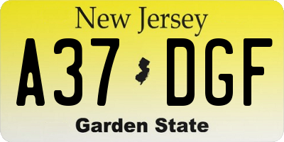 NJ license plate A37DGF