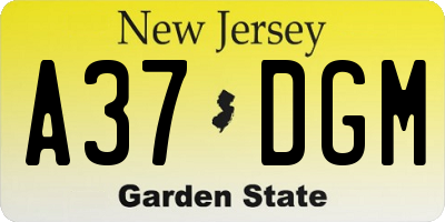 NJ license plate A37DGM