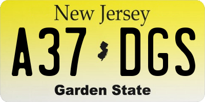 NJ license plate A37DGS