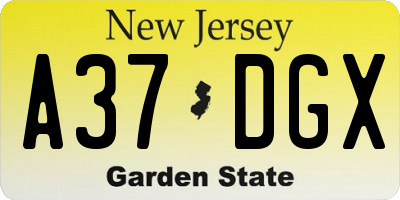 NJ license plate A37DGX