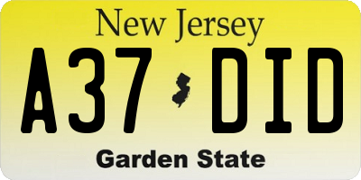 NJ license plate A37DID