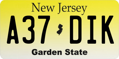 NJ license plate A37DIK