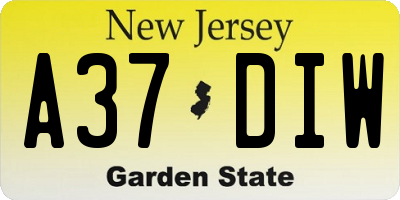 NJ license plate A37DIW