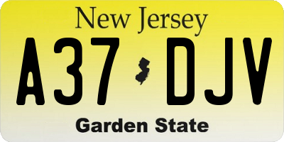 NJ license plate A37DJV