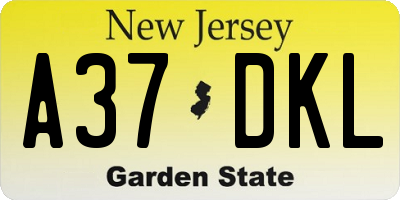 NJ license plate A37DKL