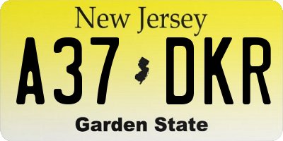 NJ license plate A37DKR