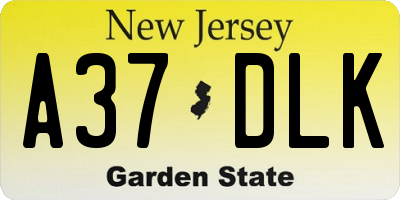 NJ license plate A37DLK