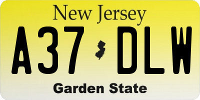 NJ license plate A37DLW