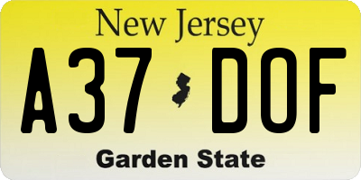NJ license plate A37DOF