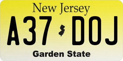 NJ license plate A37DOJ