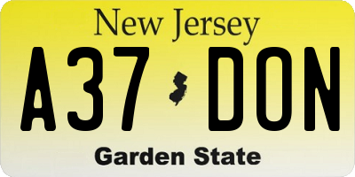 NJ license plate A37DON
