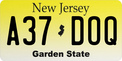 NJ license plate A37DOQ