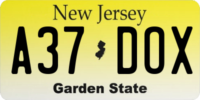 NJ license plate A37DOX
