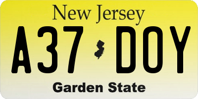 NJ license plate A37DOY