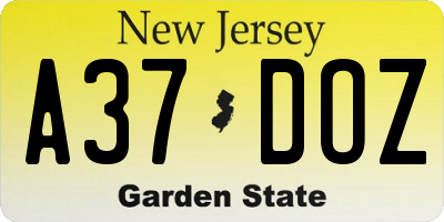 NJ license plate A37DOZ