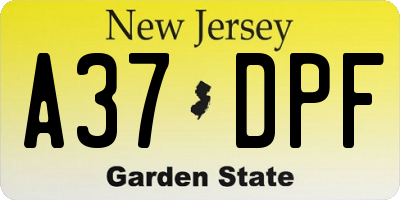NJ license plate A37DPF