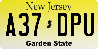 NJ license plate A37DPU