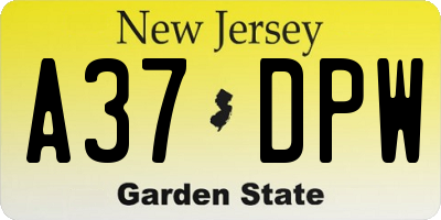 NJ license plate A37DPW