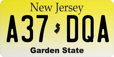 NJ license plate A37DQA