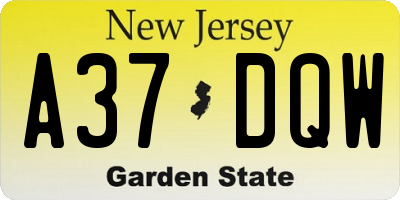 NJ license plate A37DQW