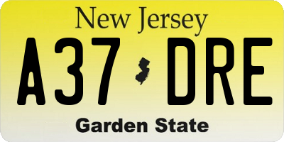 NJ license plate A37DRE