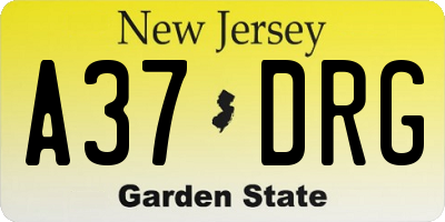 NJ license plate A37DRG