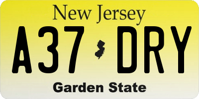NJ license plate A37DRY