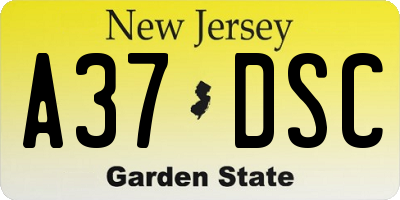 NJ license plate A37DSC