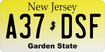 NJ license plate A37DSF
