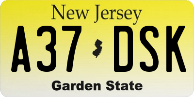 NJ license plate A37DSK