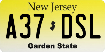 NJ license plate A37DSL