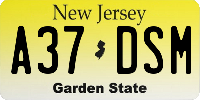 NJ license plate A37DSM