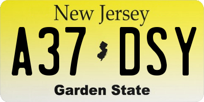 NJ license plate A37DSY