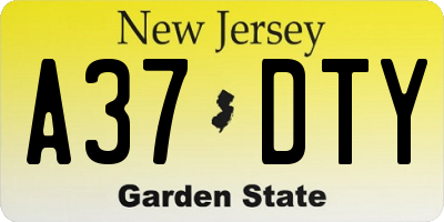 NJ license plate A37DTY