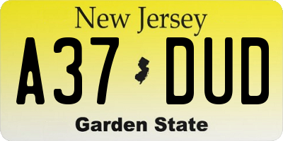 NJ license plate A37DUD
