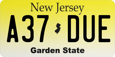 NJ license plate A37DUE