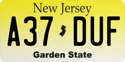 NJ license plate A37DUF