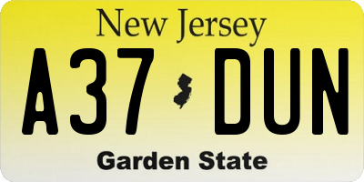 NJ license plate A37DUN